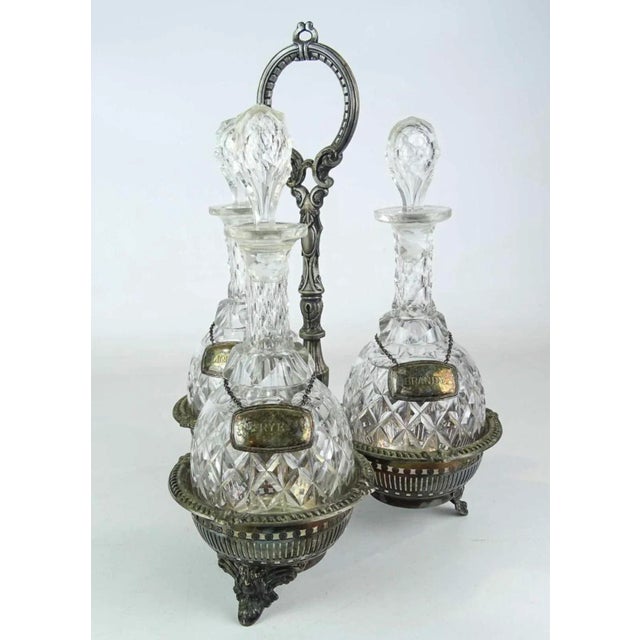 Silver Antique English Silver Three Section Silverplate Decanter Holder or Tantalus With Lateraling Liquor For Sale - Image 8 of 9