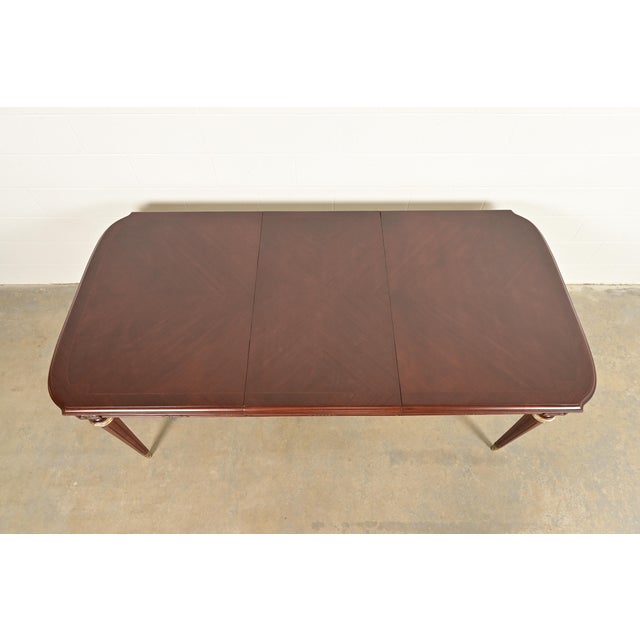 Mid 20th Century Maison Jansen Style French Regency Louis XVI Mahogany and Gilt Bronze Extension Dining Table, Newly Refinished For Sale - Image 5 of 15