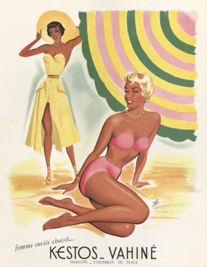 1951 Mid-Century French Fashion Advertisement Print-Summer Beach Wear