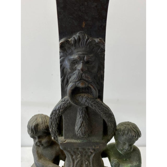 Mid 19th Century Mid 19th Century Cast Iron Figural Nude, Cherub and Lions Head Andirons For Sale - Image 5 of 12