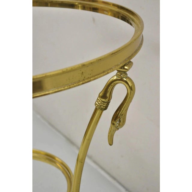 Late 20th Century Italian Hollywood Regency Brass Swan Tripod 2 Tier Round Occasional Side Table For Sale - Image 9 of 12