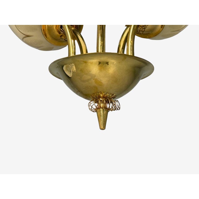 1950s Itsu, Finnish Modern, Snowflake Chandelier, Brass, Glass, Finland For Sale - Image 12 of 14