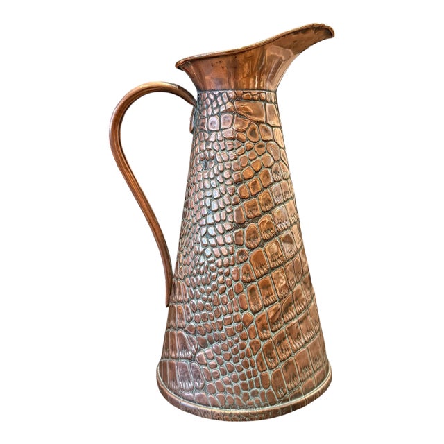 English Arts & Crafts Crocodile Stamped Copper Pitcher For Sale