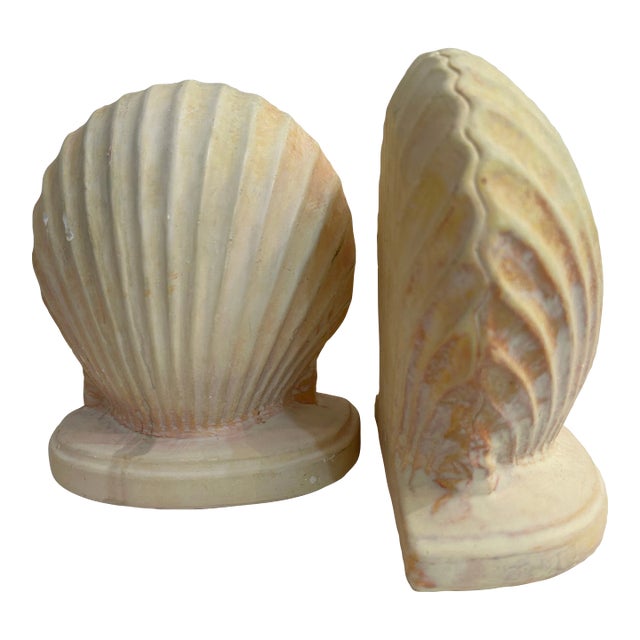 Vintage Palm Beach Style Plaster Clam Shell Bookends - a Pair For Sale