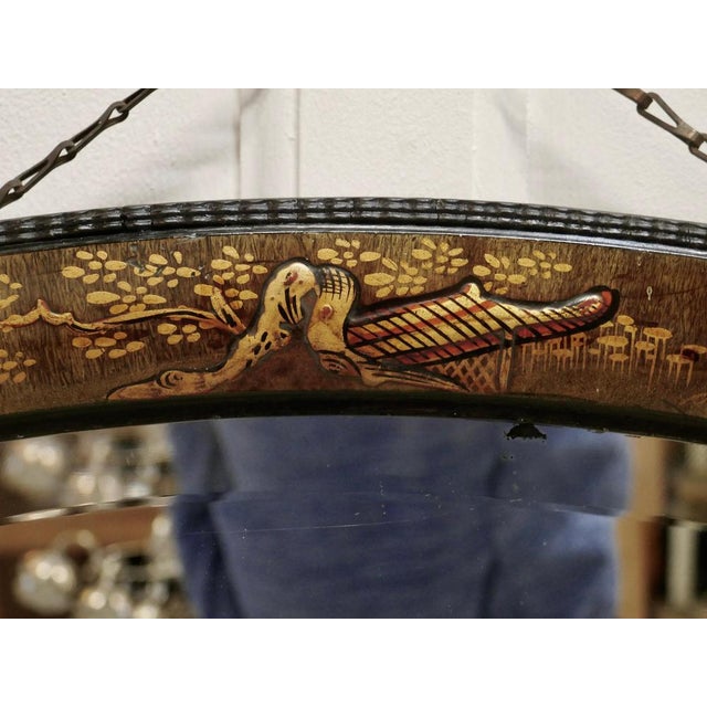 1920s Black Lacquer Chinoiserie Oval Wall Mirror, 1920s For Sale - Image 5 of 7