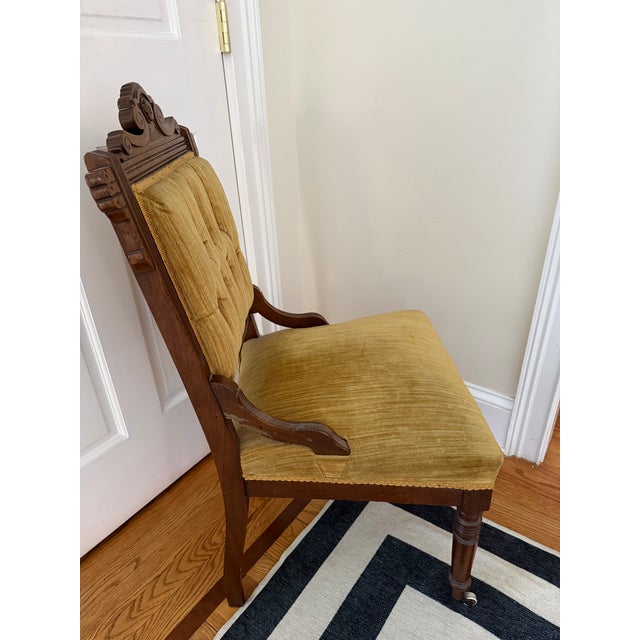 Antique 19th Century Victorian Eastlake Crushed Gold Velvet Parlor Side Chair