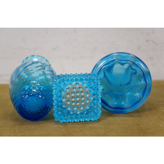 Vintage 4pc Blue Art Glass Decanter Pitcher Vase Votive Holder Mary Gregory For Sale - Image 15 of 18