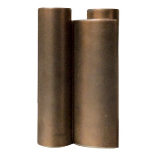 Minimalist Bronze-Glazed Ceramic Geometric Vase by Jan Van Der Vaart, Netherlands, 1980s For Sale