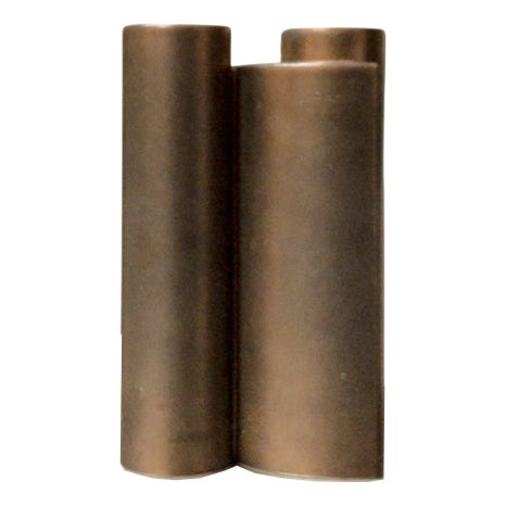 Minimalist Bronze-Glazed Ceramic Geometric Vase by Jan Van Der Vaart, Netherlands, 1980s For Sale