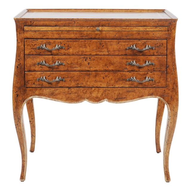 Late 20th Century French Provincial Three-Drawer Side Chest With Pull-Out Slide & Tray Top For Sale