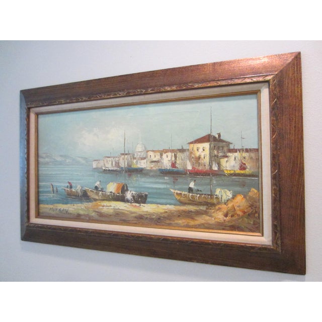 Impressionist 1950s Morgan Seascape Coast of Italy Impressionist Signed Painting, Framed For Sale - Image 3 of 9