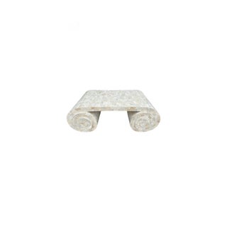 1980s Maitland-Smith Tessellated Travertine Scroll Cocktail Table For Sale