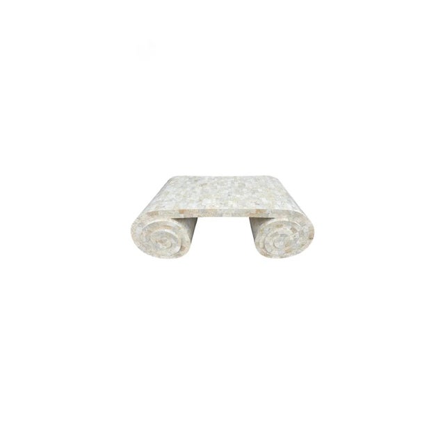 1980s Maitland-Smith Tessellated Travertine Scroll Cocktail Table For Sale