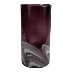 1960s Modern Cylinder Vase in a Light Purple With a White Swirl at the Base