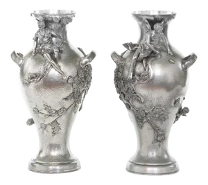 Late 19th Century Silver Plated Pair Vases / Urns