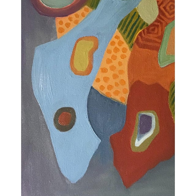 2020s Marc Zimmerman "Floral Abstract Iv" Oil Painting, Botanical Abstraction, Warm Earth Tones, Blue and Red Accents, Contemporary Art West Coast For Sale - Image 5 of 8