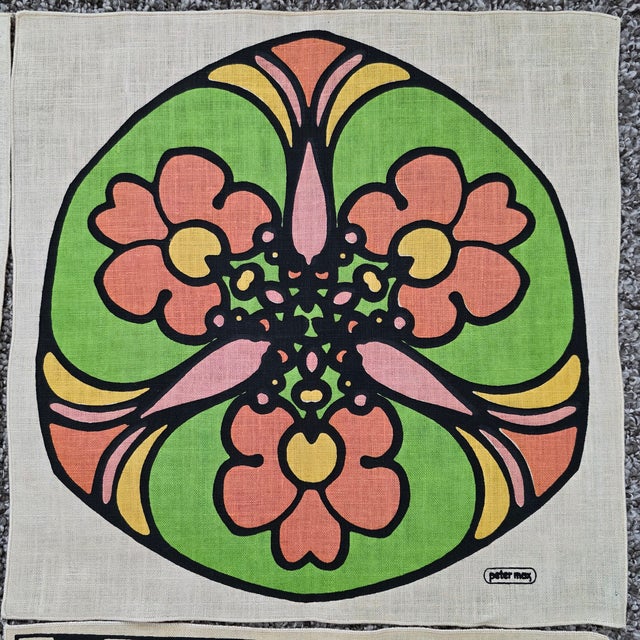 1960s 1960's Peter Max 16" Square Linen Textile Napkins - Set of 4 For Sale - Image 5 of 7