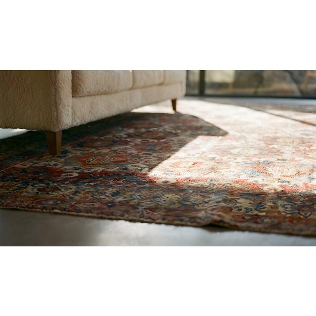 Textile 1880s Ivory Geometric Antique Persian Bibikabad Rug 10' X 14' Handknotted Wool Carpet For Sale - Image 7 of 9