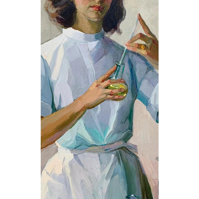 Vintage Scientist Woman Oil Painting, Original Medical Art, Lab Portrait Artwork For Sale - Image 6 of 6