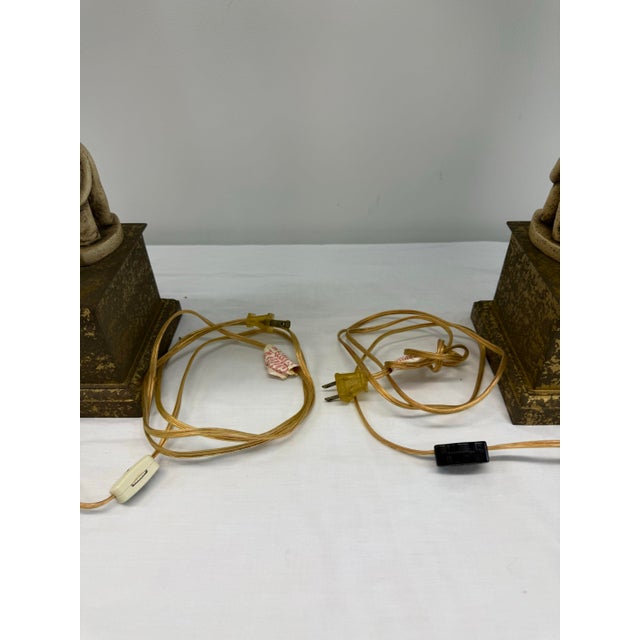 Beige Pair of Vintage Elephant Table Lamps With Pagoda Shades For Sale - Image 8 of 12