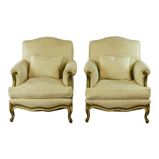 French Style Upholstered Armchairs- A Pair For Sale