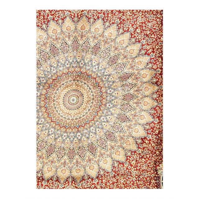 Persian Qum Design Viscose on a SILK foundation with a medallion 80-Raj quality This rug has a dense, soft pile, and...