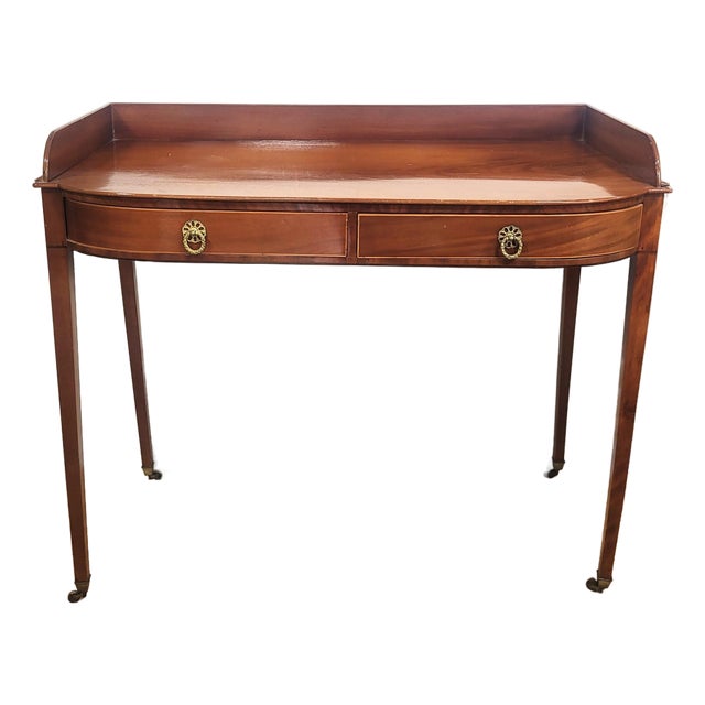 Antique English Sheridan Inlaid Two Drawer Sideboard Server Table For Sale