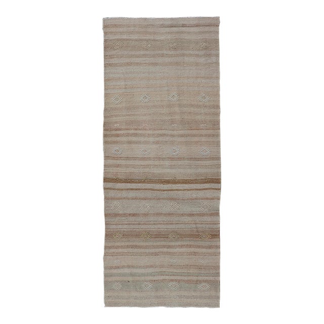 Turkish Vintage Kilim Stripe Runner in Earth Tones 2'5" X6'4" For Sale