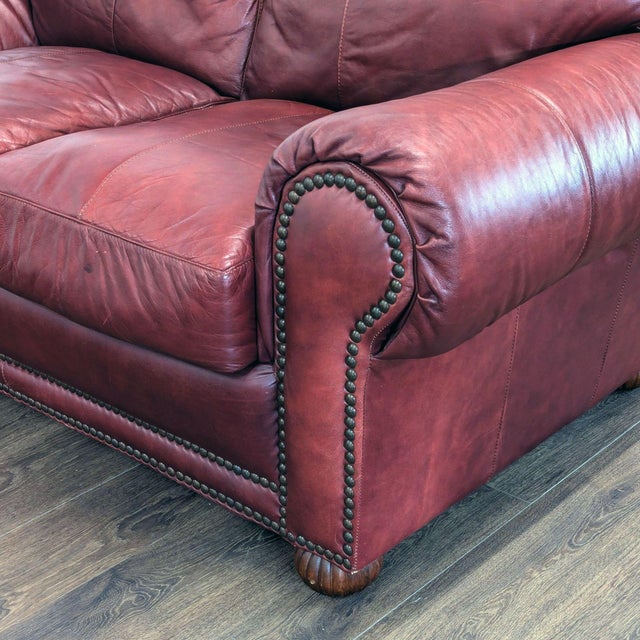 Viewpoint Leather Works Classic Leather Loveseat With Rolled Arms and Stud Accents For Sale In San Francisco - Image 6 of 8