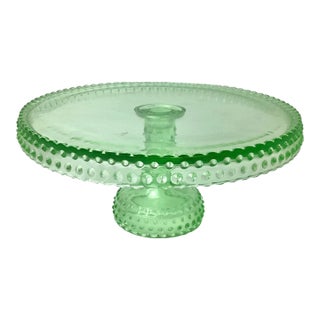 Vintage L E Smith Green Hobnail Cake Stand For Sale