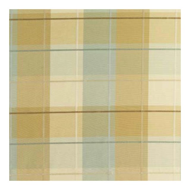 Schumacher Coin Silk Plaid Fabric in Aqua For Sale