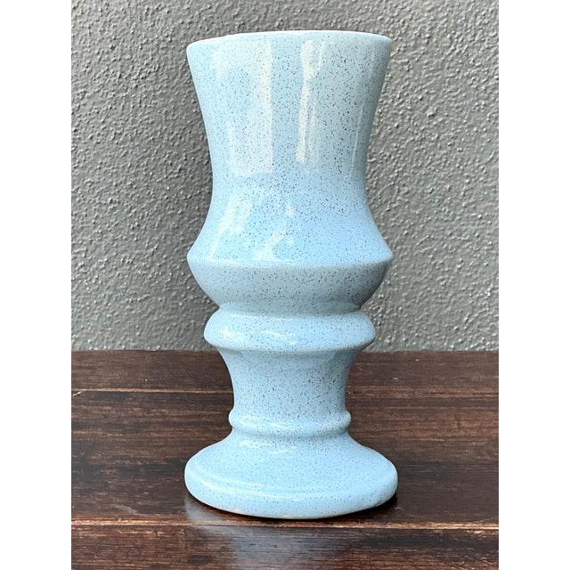 Sky Blue Vintage Speckled Blue Ceramic Vase For Sale - Image 8 of 18