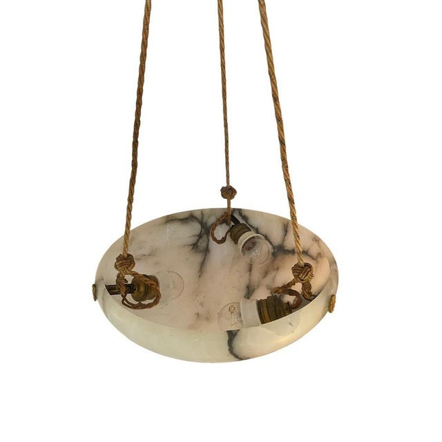 Gold Swedish Modern Alabaster Ceiling Pendant with Brass Details, 1940s For Sale - Image 8 of 9