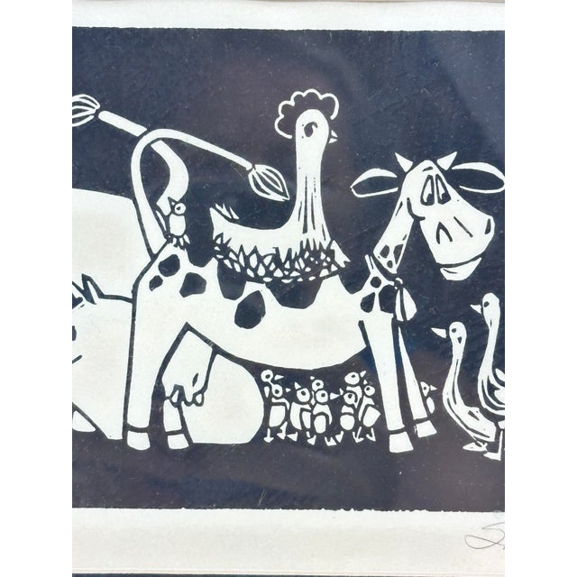 Vintage Framed Nursery Art Woodcut Print “Farm Frolic” For Sale - Image 10 of 12