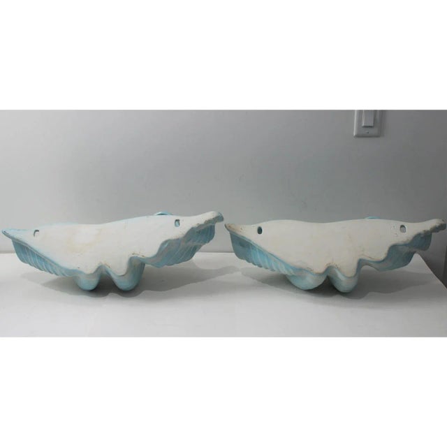 Mid-Century Modern Clam Shell Form Ceramic Wall Pockets - a Pair For Sale - Image 3 of 13