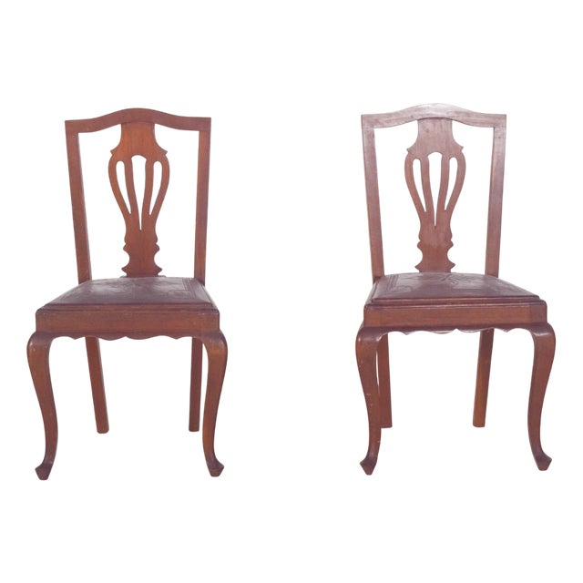 Chairs with Embossed Leather Seats, 1950s, Set of 2 For Sale