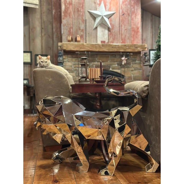 Chrome Lion Stainless Steel Polygonal Sculpture For Sale - Image 8 of 8