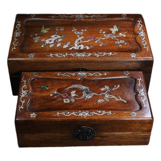 Pair of Huali Rosewood Nesting Boxes Inlaid With Mother-of-Pearl For Sale