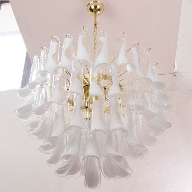 1980s Murano White and Clear Glass Chandelier, 1990s For Sale - Image 5 of 12