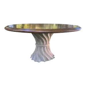Artifacts International Rustic Modern Round Dining Table With Sculptural Concrete Base – 60” Diameter