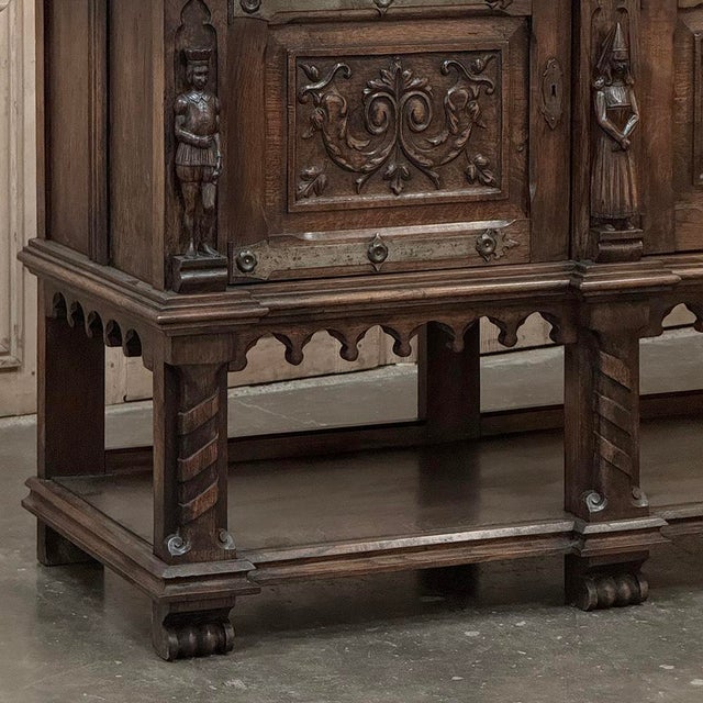 Grand French Gothic Revival Oak Raised Buffet ~ Credenza For Sale - Image 10 of 18