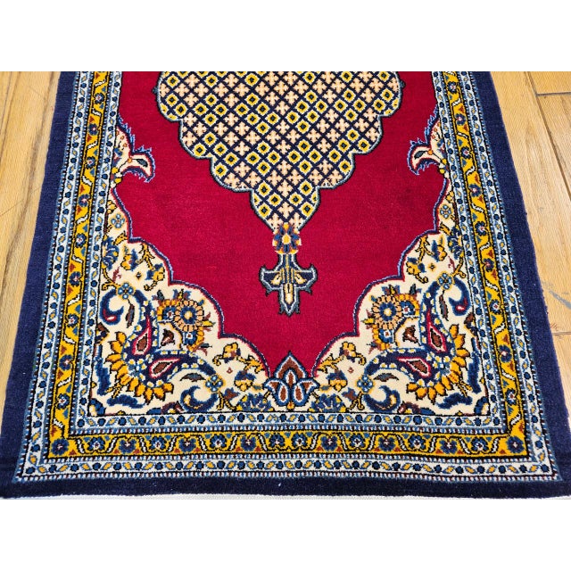 Vintage Qum Area Rug, Hand-Knotted Wool, Geometric Medallion Pattern, 3x5, Red & Navy For Sale - Image 18 of 18