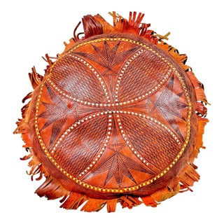 Vintage Boho Style Leather Throw Pillow For Sale