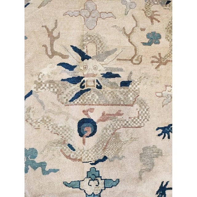 1920s 1880s Beige Dragon Antique Chinese Peking Carpet 8'7"x9'4" Wool Handknotted Rug For Sale - Image 5 of 9