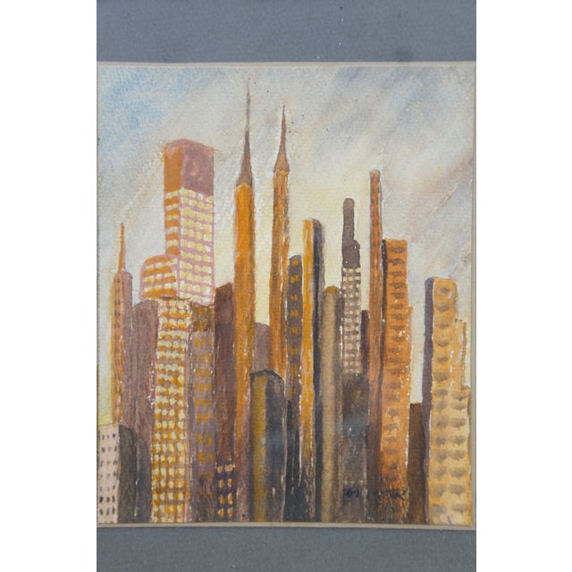 Mid 20th Century Mid Century Helen McRae New York Skyline Watercolor Cityscape Paintings 10" For Sale - Image 5 of 9