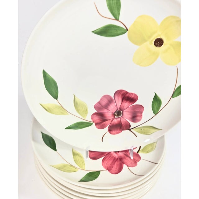 Mid-Century Pink and Yellow Dogwood Plates- Set of Eight For Sale - Image 15 of 15