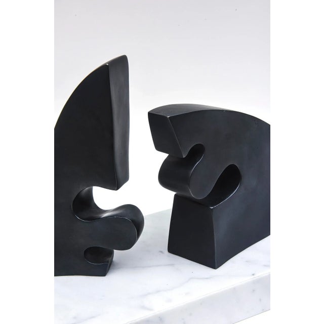 Black Vintage Abstract Signed Jean Arp Style Bronze Sculpture on White Carrara Marble Base For Sale - Image 8 of 13