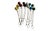 A set of a dozen 4” tall vintage mid 20th century cocktail skewers or forks. Each metal fork is topped with a colorful...