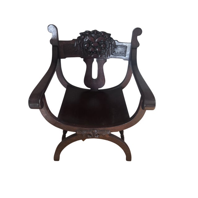 Gothic 1920s Renaissance Revival Savonarola-Style Carved Wooden Chair With a Lion Motif For Sale - Image 3 of 3