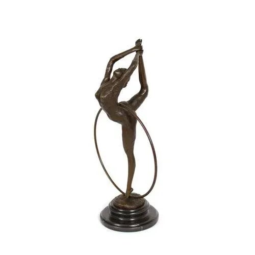 COLLINET (20th century School) "Dancer with Hoop" Signed brown patina bronze, marble pedestal base H. 39 cm good condition...